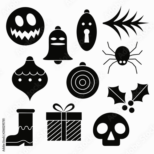 coloring page line art christmas icon set ornament horror black vector