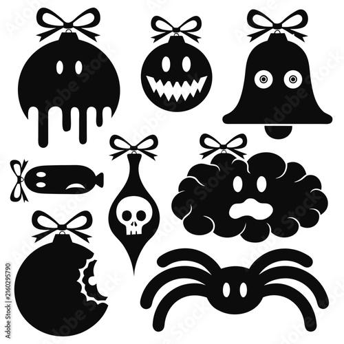 coloring page line art christmas icon set ornament horror black vector