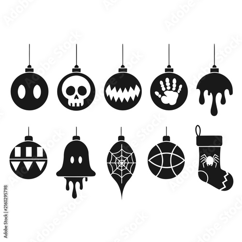 coloring page line art christmas icon set ornament horror black vector