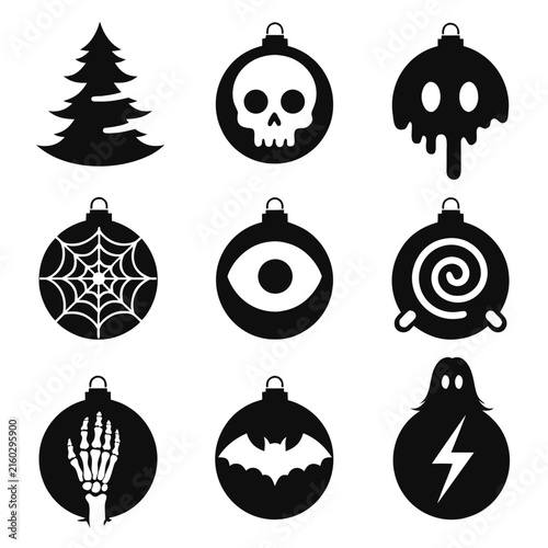 coloring page line art christmas icon set ornament horror black vector