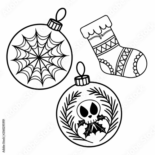 coloring page line art christmas icon set ornament horror black vector