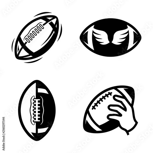 American Football Black Icon Set with Minimal Sports Ball Vector Style Collection