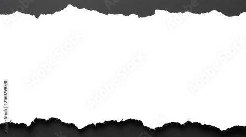 Black torn paper frame with rough ripped edges and transparent center background