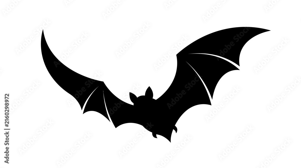 Fototapeta premium Bat silhouette with outstretched wings depicts a common symbol associated with Halloween and nocturnal creatures, presented as a graphic resource.