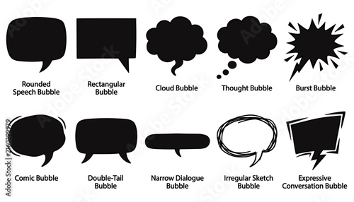 Speech Bubbles Set with Various Shapes and Styles Featuring Bubble, Comic