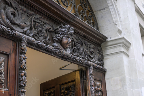 Ornamental Wooden Doorway with Sculpted Face