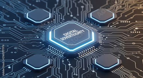 Digital Sovereignty Concept Illustrating Advanced Data Control and Cybersecurity Architecture on a Modern Integrated Circuit Microchip