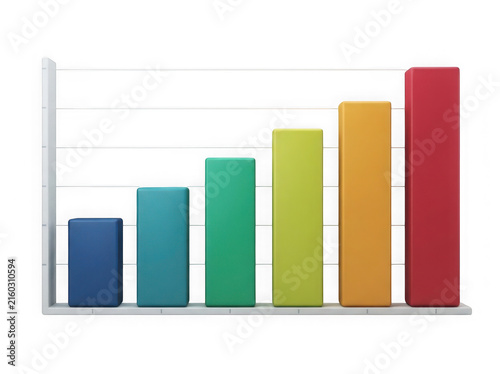 Colorful bar chart graph with upward trend isolated on transparent background