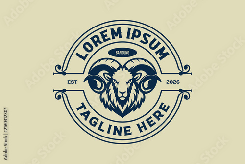 Bighorn sheep head animal vector image logo template
