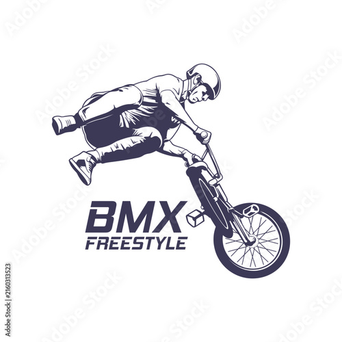 Extreme BMX Freestyle Rider Vector Logo Illustration. Perfect for BMX club logos, skatepark branding, event badges, t-shirt prints, decals, and extreme sports.