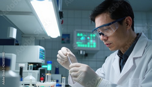 Detailed view of a researcher examining samples in a contemporary laboratory environment