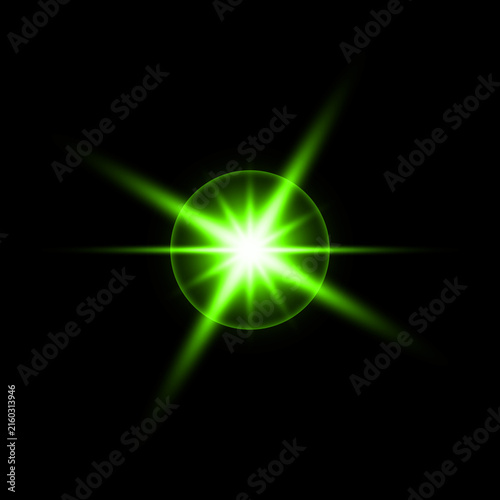 Foto A vibrant green lens flare a dynamic light effect on a black background illustra