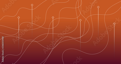 Abstract Orange Line Network, Flowing Curves, Thin Connected Lines, Gradient Background, Minimal Technology Pattern, Modern Digital Artwork