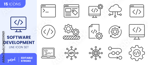 Canvas Print Software Development Line Icon Set, Programming and Coding Symbols Vector Illust