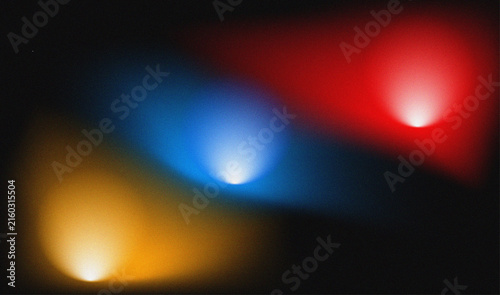 Colorful Glowing Light Beams, Red Blue Orange Luminous Rays, Soft Blurred Spotlight Effects, Dark Background, Vibrant Energy Illumination, Modern Digital Design