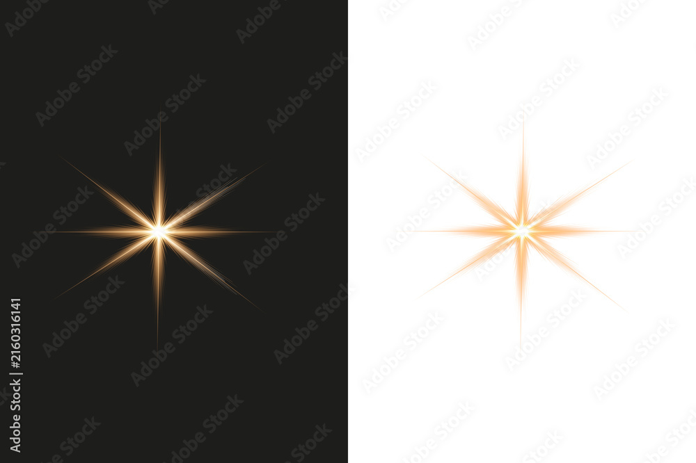 Fototapeta premium Golden Star Light Effect on Dark and Transparent Background