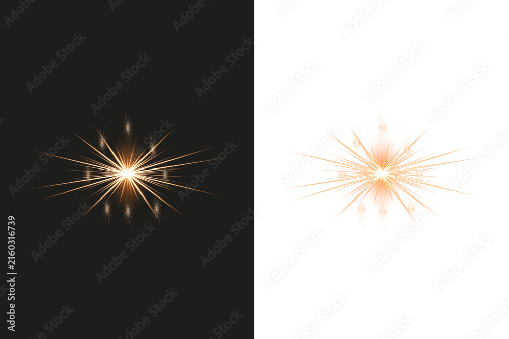Fototapeta premium Golden Starburst Light Effect on Black and Transparent Background