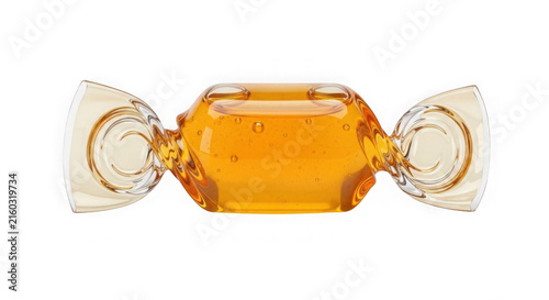 Golden holiday gift box with decorative ribbon bow. Luxury festive present packaging isolated on transparent background.