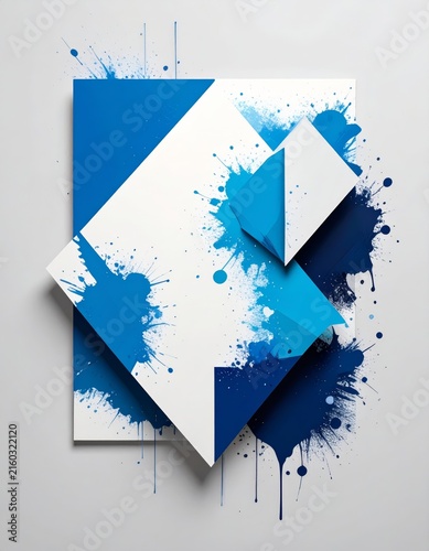abstract blue paint splats on white paper