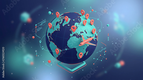 global travel destinations airplane routes and pins