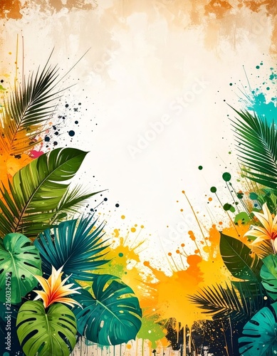 tropical background with leaves and flowers