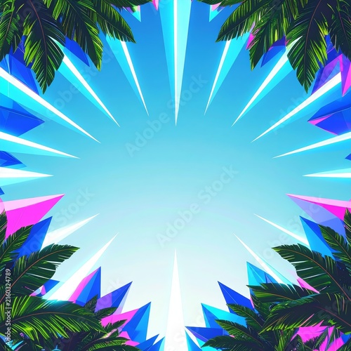 tropical background with palm trees and blue sky