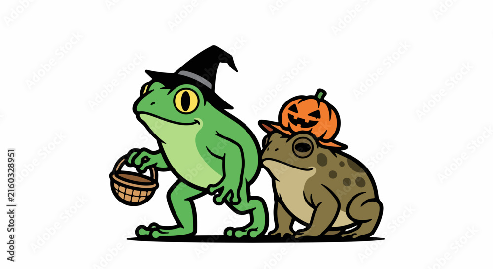 Obraz premium Cute frogs dressed up for halloween trick or treat