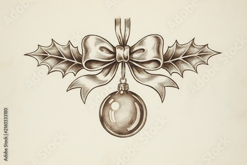 Retro christmas bauble with elegant decorative bow high resolution picture