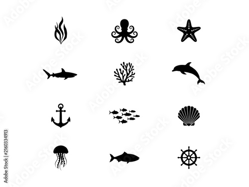 Marine life icons collection high resolution picture
