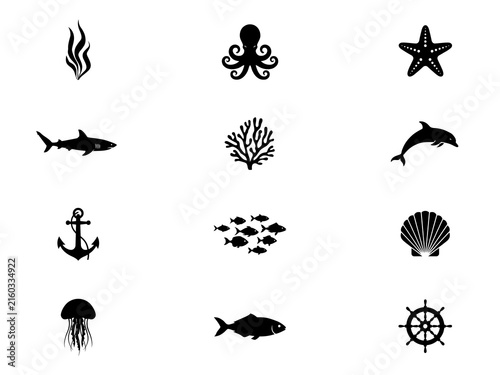 Ocean animals black silhouette pack high resolution picture