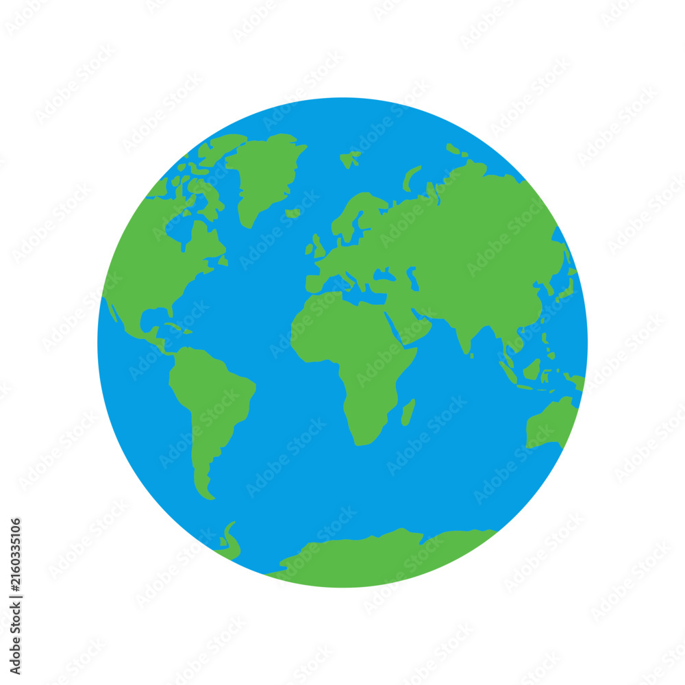 Fototapeta premium Earth globe map showing continents and oceans in flat color style
