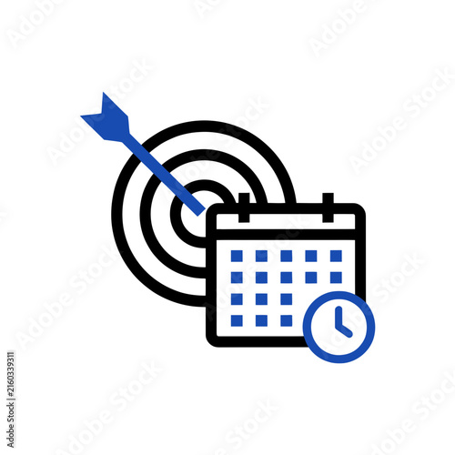 Target with calendar and clock icon a flat two color design