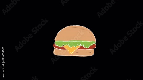 Hand drawn sketch of classic cheeseburger fast food video frame isolated on transparent background