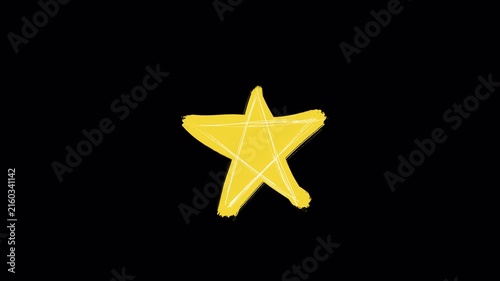 Hand drawn sketch of shining yellow star video frame isolated on transparent background