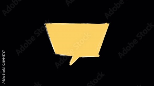 Hand drawn sketch of trapezoid speech bubble badge video frame isolated on transparent background
