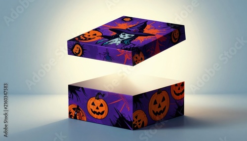 Colorful halloween packaging mockup showcasing a witch theme with pumpkin designs perfect for candy products