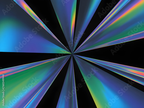 Abstract Iridescent Light Beams on Dark Background