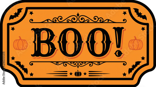 Vintage style halloween sign with the word boo written in decorative black typography on orange background