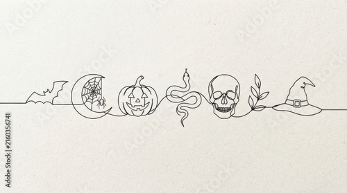Minimalist Continuous Line Art Halloween Doodle Banner