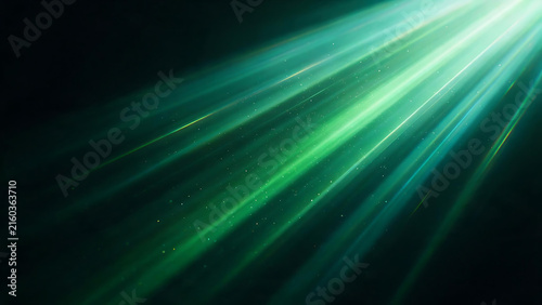 Green Light Rays Glowing in Darkness