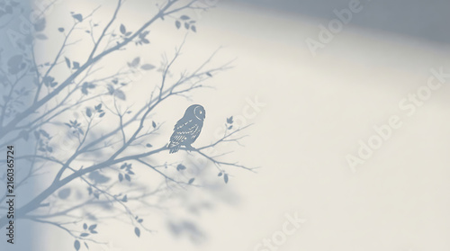Mysterious Owl and Tree Branch Shadows on a Clean White Wall
