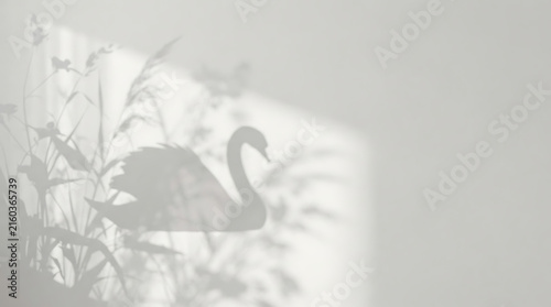 Elegant Swan and Water Reed Shadows on a Pristine White Wall