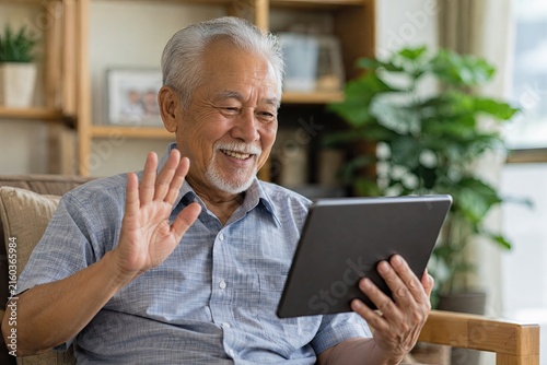 Senior Man Video Calling Family