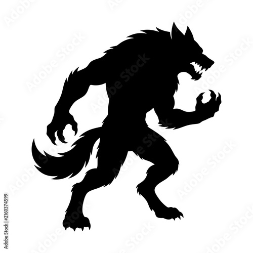 Photography Ferocious werewolf monster silhouette against black
