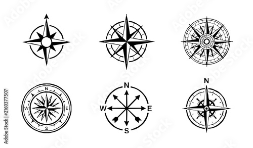 Foto Compass Rose Nautical Navigation Cardinal Direction Black Vector Icon Set