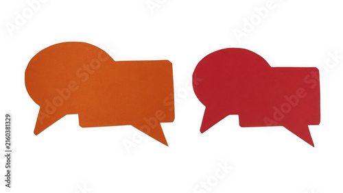 Orange and red speech bubble icons for communication and chat message design isolated on transparent background