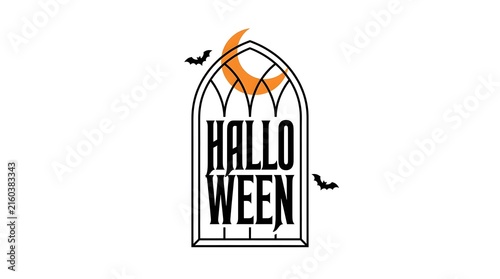 Vintage halloween gothic window illustration with bats and a flickering flame inside