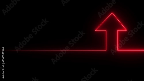 Red Neon Up Arrow Line Animation on Black Background, Glowing Directional Arrow Symbol for Growth and Navigation , 4K video.