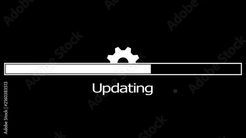 System Update Progress Bar Icon Animation with Settings and Processing Symbols on Black Background, 4K Motion Graphics.