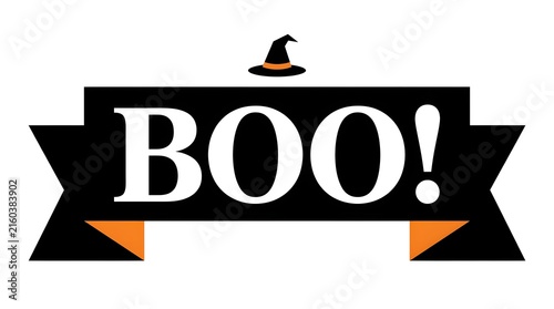 Vintage halloween boo sign with a witch hat illustration on a white background